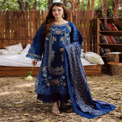Royal Blue Embroidered Lawn Suit