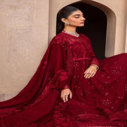 Maroon Luxury Chiffon Formal Suit